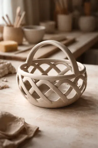 Ceramic mug with carved handle
